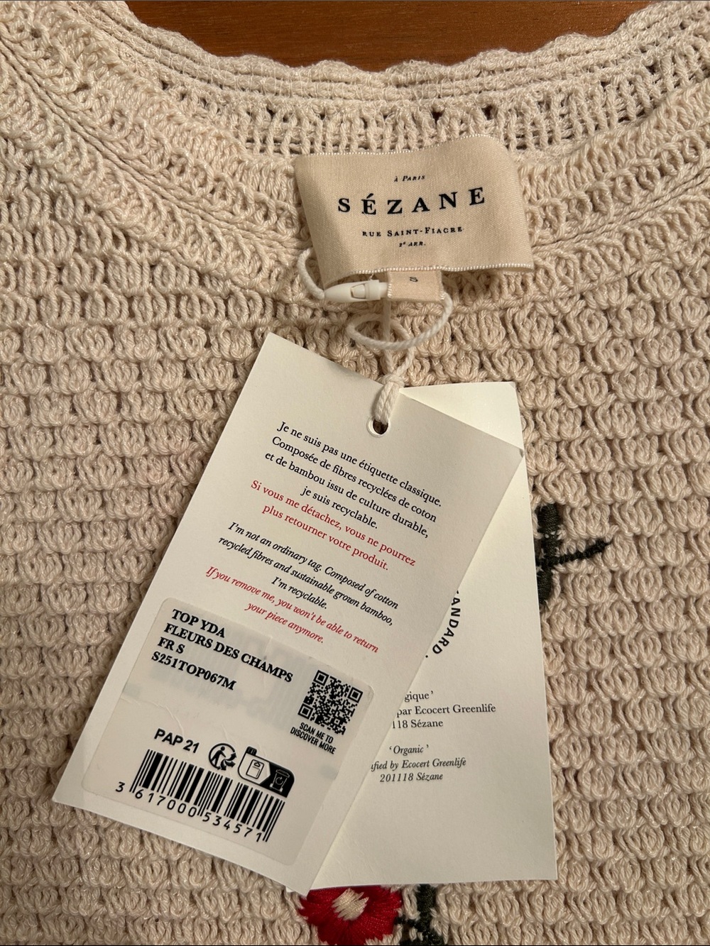 Sezane Yda Floral Knit Tank Top Size Small - Picture 4 of 8